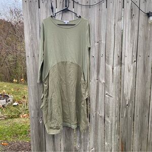 Vasna Made in Italy S Olive Green Textured Shirt‎ Midi Dress